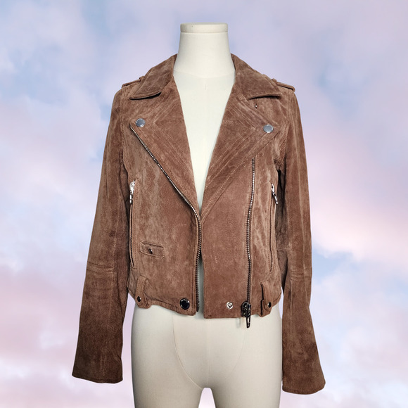 BlankNYC Coffee Bean Suede Leather Moto Biker Zip Up Collared Jacket Sz XS - Picture 2 of 8